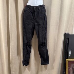 American Eagle Black Ripped Mom Jeans Distressed Denim‎ High Waist